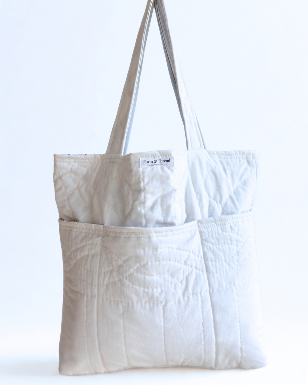 White Quilted Tote (Striped Interior) - Regular