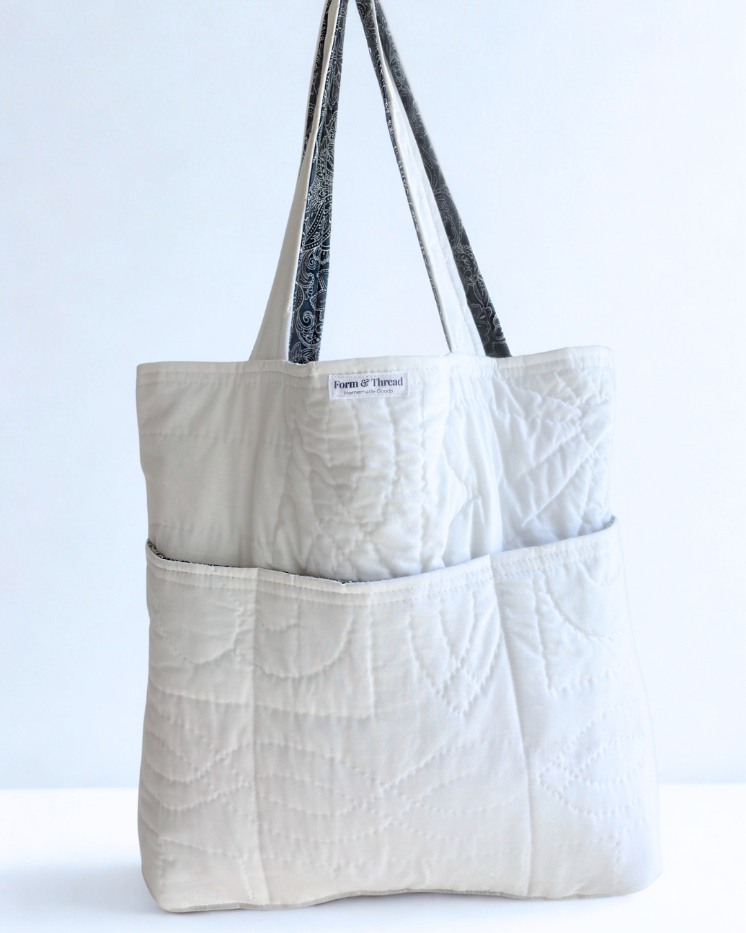 White Quilted Tote (Paisley Interior) - Regular