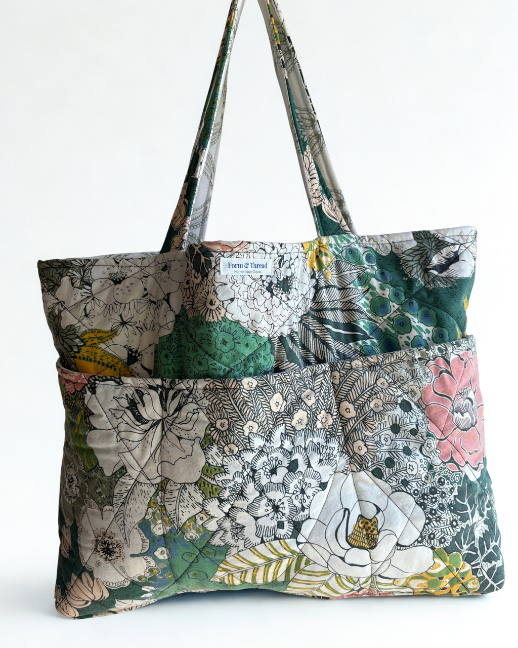 Green Floral Tote - Large